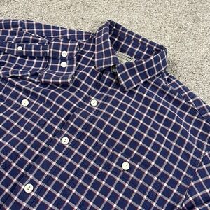 LLBean Flannel M Plaid Navy Red Cotton Button Front‎ Shirt Outdoor Casual Top